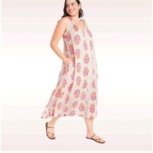 Old Navy Coral Woodblock Floral Tie-Strap Midi Dress Pink Orange XL 880289-03